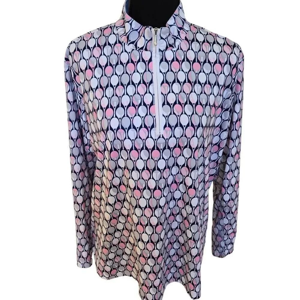 SanSoleil Womens Solcool Print Mock Racqueteer Pink Tennis Athletic Top XL
